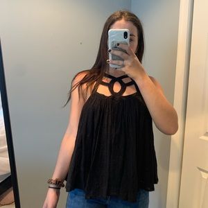 Free People Black Flowy Strappy Tank Halter Neck